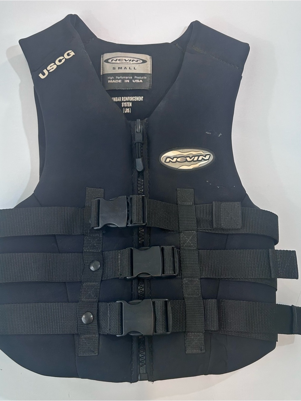 Nevin USCG Type III PFD Life Jacket Adult Small Waterski Vest Made USA Black